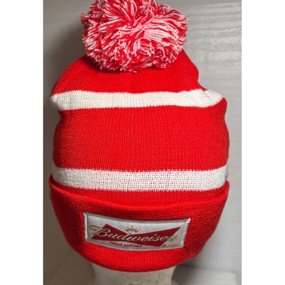 Hockey Night In Canada Budweiser Red & White Knit Beanie Hat With Pom - Picture 2 of 6